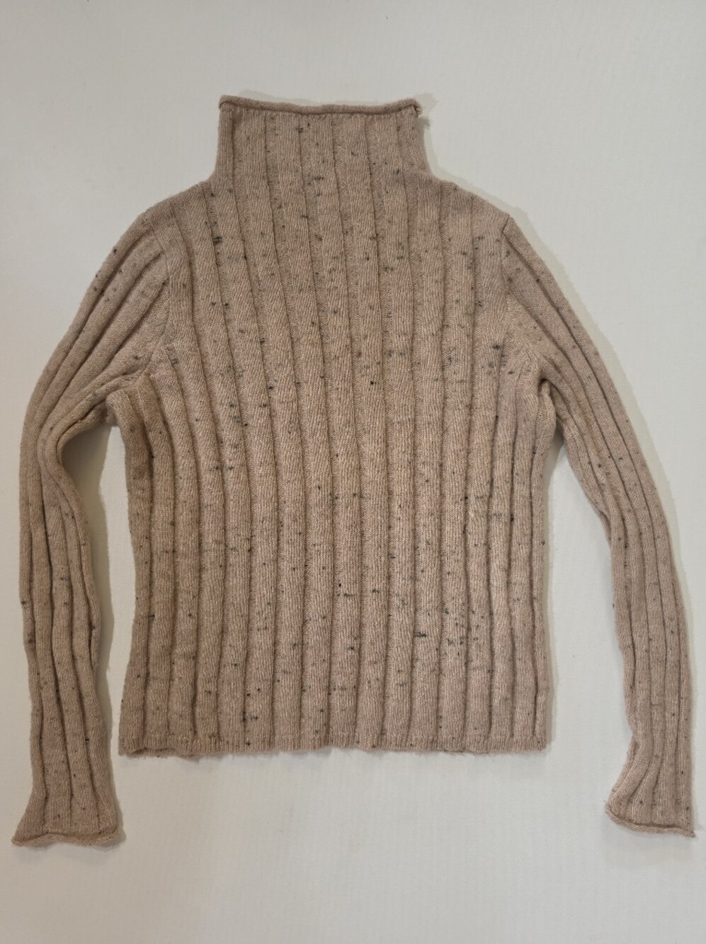 Madewell Wool Blend Turtleneck Cable Knit Sweater Womens XS Beige Black Speckle